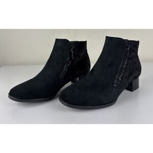 ARA Boot Women's Size 6.5 Black Suede Booties Leather Heels Floral Design Zipper